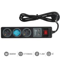 GARSACO 000803392 - BASE MULTIPLE 3T + 2 USB + INT. (3X1.5MM) 1,4M